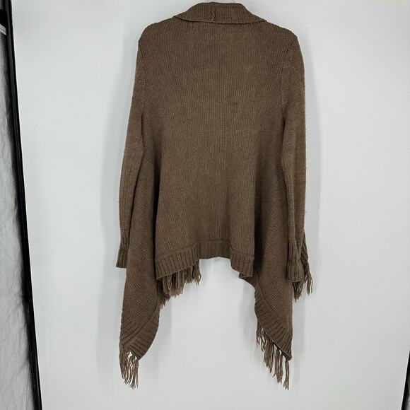 Sweater Cardigans Womens M Open Cardigan Wool  Brown Fringe Long Sleeve Boho - Picture 8 of 11